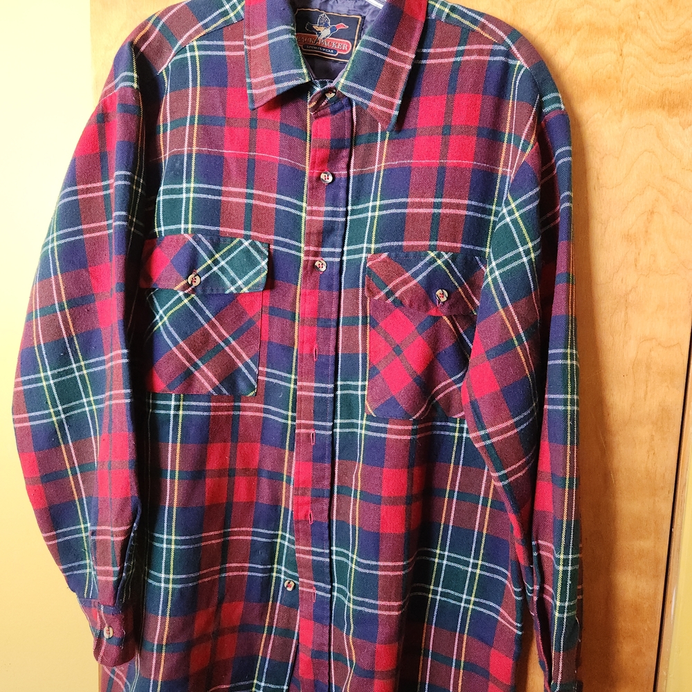 Vintage Made In Ukraine Back Packer Mens Flannel Shirt 1980s To 90s Sz L